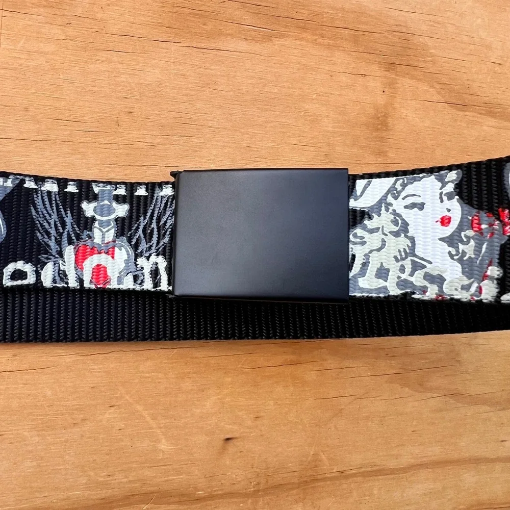 Skull Pinup Girl Nylon Web Belt Black Metal Bottle Opener Buckle 48 Inch BF51664